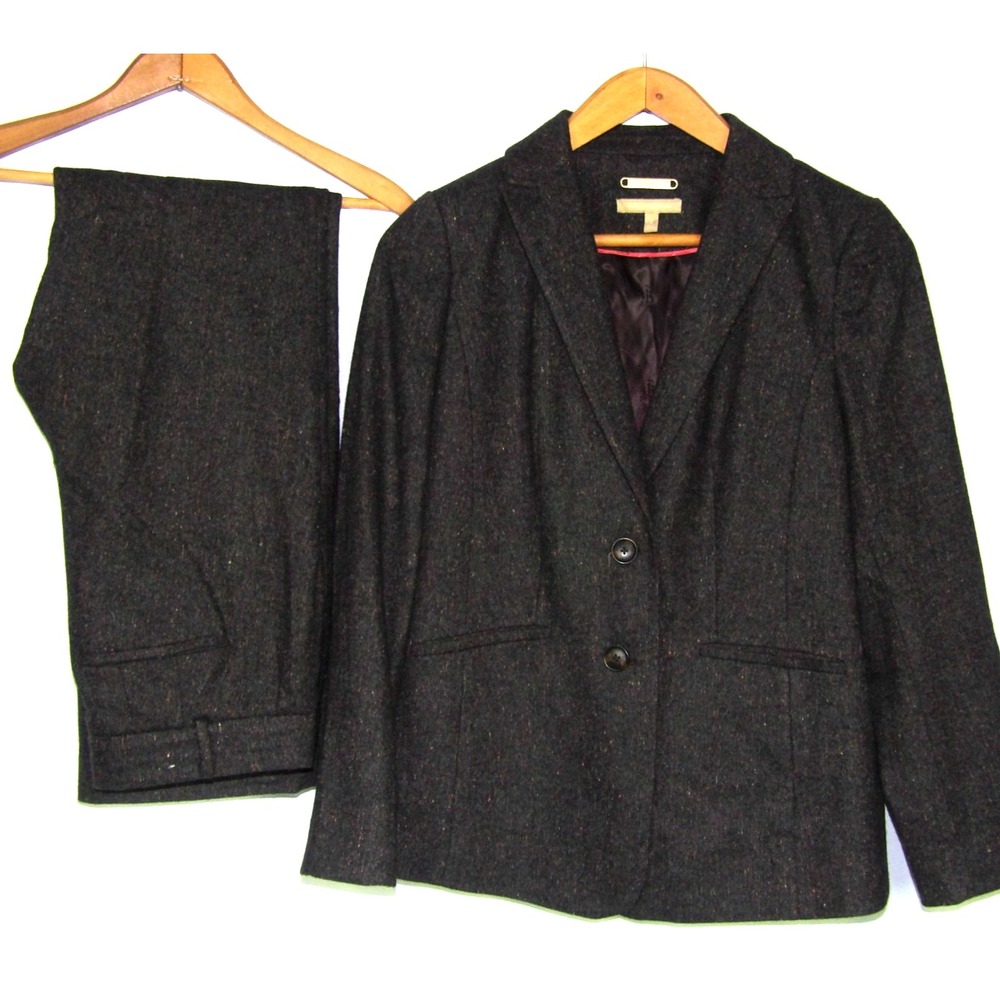 TALBOTS Wool Blend 2 Piece Brown Speckled Pant Suit Women's Jacket sz. 4